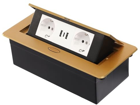 Aufklappbare Tischsteckdose Versenkbare Steckdose Kann im Schlafzimmer Wohnzimmer Küche Büro Konferenzraum Tischplatte Gold 22.3 * 10.8 * 7CM