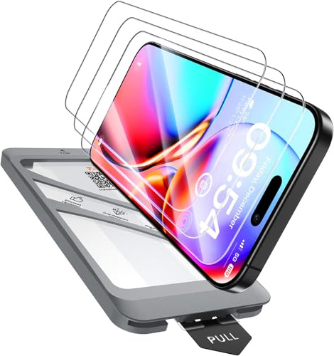 TAURI 4 i 1 för iPhone 16 skärmskydd | 1 dammfri enkel installationsverktyg + 3-pack härdat glasfilm, 9H hårdhet bubbelfri HD skärmskydd för 16