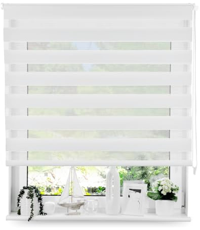 Tom'Shop Doppelrollo Duo Rollo mit Schrauben Weiß 145cm x 220cm | Fensterrollo Seitenzugrollo mit Bohren für Lichtschutz Sichtschutz Sonnenschutz leichte Montage