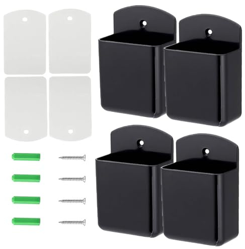 Fernbedienung Halterung, 4 Stück Wandhalterung Fernbedienung Organizer, Selbstklebende Fernbedienungshalterung, Schwarze Wandaufbewahrungsbox aus Kunststoff, für Haus, Büro, Hotel, Teehaus(Schwarz)