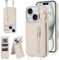 Jcxtrombulous Crossbody Wallet Case for iPhone 14 Plus/15 Plus with Lanyard Strap Card Slot Holder [RFID Blocking] 360° Kickstand,Magnetic Flip Folio Zipper Purse Case, PU Leather Cover Handbag,Beige