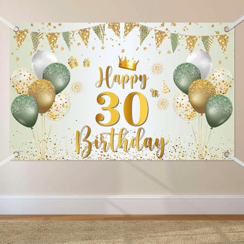 30.Geburtstag Banner Grün Gold, 30. Geburtstagsbanner, 30 Hintergrund Banner Extra Große für Frauen Mann 30. Geburtstag Party Deko