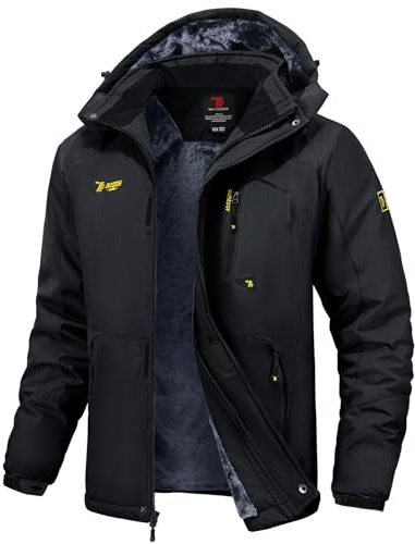 TBMPOY Men's Winter Skiing Jackets Waterproof Fleece Snow Coats Black M