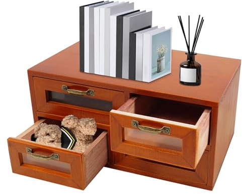 4PCS Holz Schublade Schreibtisch Organizer 30 * 18.5 * 15.2cm (ein Stück) Retro Schubladen-Organisator 16 Schublade Aufbewahrungsbox für Kosmetik, Arzneimittel, Dokumente, Schreibwaren