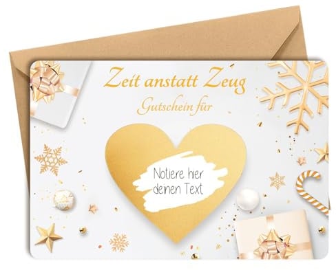 Luckeey 6 Gutschein Rubbellose Selber Machen mit Umschlägen, Zeit anstatt Zeug Gutscheine zum Selber Ausfüllen, Gutschein Karte für Weihnachten Geburtstag Party, Weihnachtsgeschenke