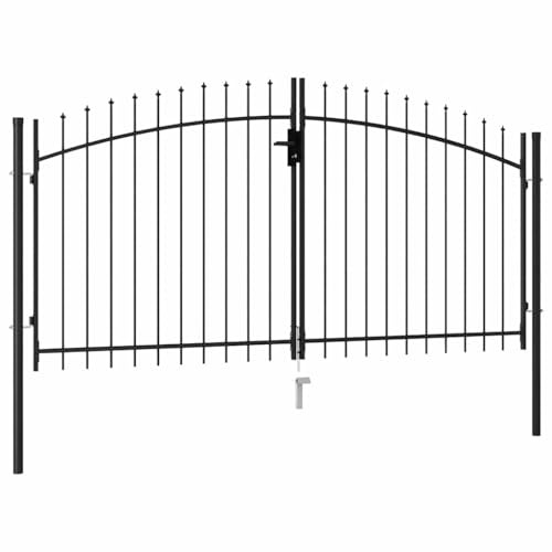 Refined Zauntor Doppelflügel mit Speerspitzen Gartentor Gartentür Gartenpforte Zauntür Hoftür Tor Hoftor Pforte Doppeltor Stahl 3 x 1,5 m Schwarz