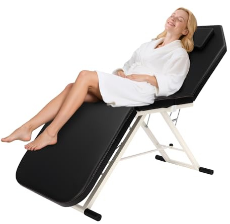 Fyssnn Professionelle Mobile Massageliege Klappbar - 3-Zonen Massagetisch bis 250 kg, Höhenverstellbare Kosmetikliege & Tattoo Stuhl, Inkl. Kopfstütze, Tragbar Für Spa, Salon, Therapie (Schwarz)