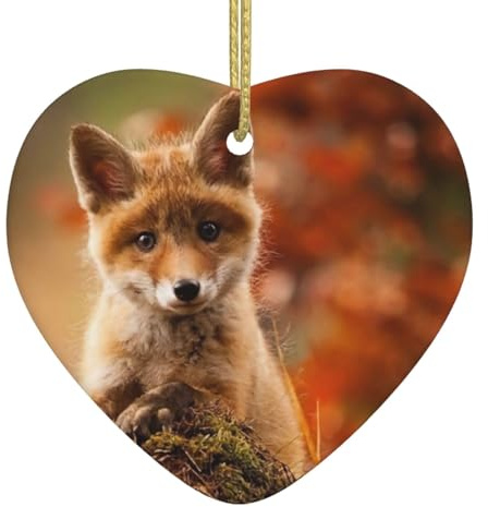 Niedlicher Baby-Fuchs-Weihnachtsschmuck, Ornament für Weihnachtsbaum, Keramik-Herz-Andenken, Weihnachtsdekoration