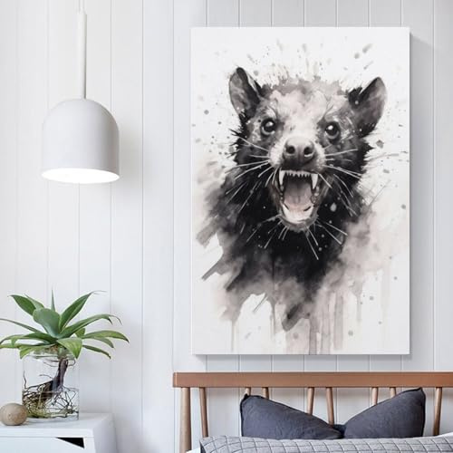 POLIUAWS Tasmanischer Teufel – Leinwanddrucke mit schwarzer Tinte für Wohnzimmer, Küche, Heimdekoration, Wandkunst, Leinwand, 20 x 30 Zoll (50 x 75 cm)