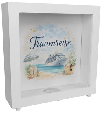 speecheese Rahmen Spardose aus Holz Kreuzfahrtschiff Traumreise für Urlaub | für Urlaubsträume für Reisefans - lustige Sparbüchse