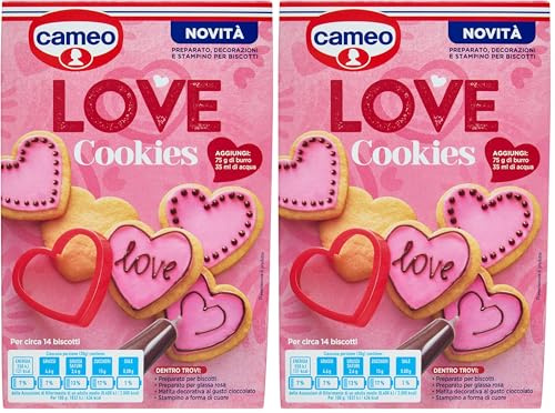 cameo Love Cookies Kit Preparato per Biscotti a Forma di Cuore, con Stampino e Decorazioni (Preparato per Glassa Rosa e Matita al gusto Cioccolato), Confezione per 14 Biscotti, 354 g (Confezione da 2)
