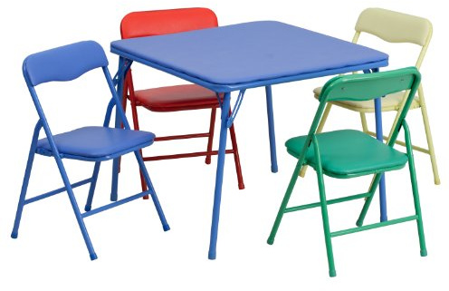 Flash Furniture Mindy Kids 5-Piece set Folding Square Table and Chairs Set for Daycare and Classrooms, Children's Activity Table and Chairs Set, Multicolor