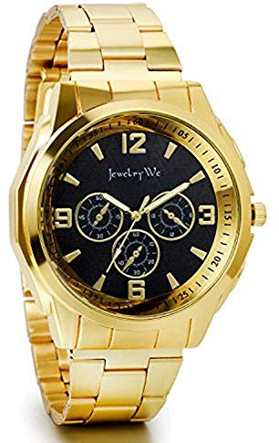 JewelryWe Herren Armbanduhr, Edelstahl Legierung, Luxus Elegant Business Analog Quarz Uhr mit Schwarz Digital Zifferblatt