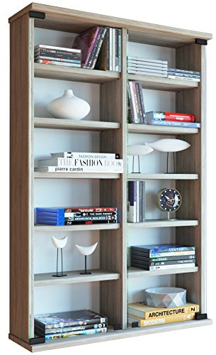 VCM Holz CD DVD Wandregal/Wandvitrine | Vitrine mit 2 ESG-Sicherheitsglastüren. | Maße: H. 92 x B. 60 x T. 18 cm | 10 Variable Einlegeböden - Zuntisa