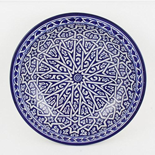 Casa Moro Handbemalte Keramik-Schale F016 mit Ø 34cm aus Marokko | Orientalischer Deko-Teller in blau weiß | KSF016