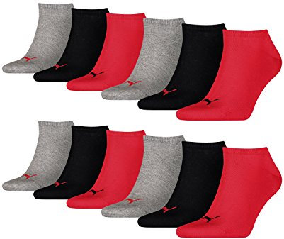 PUMA Unisexe Chaussettes pour Baskets Chaussettes Courtes Sport 261080001 12 Paire - Noir/Rouge (232), 43/46