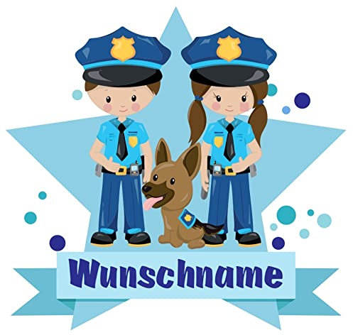 Samunshi® Polizei Aufkleber mit Namen Autoaufkleber Namensaufkleber Kinder - 10x8,8cm mehrfarbig