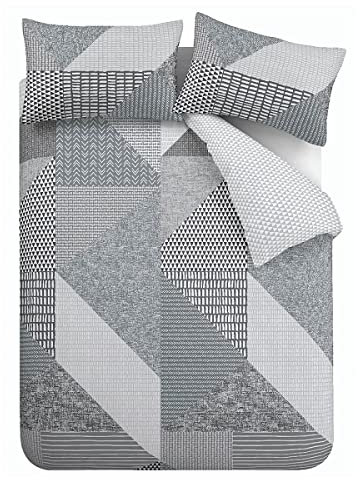 Catherine Lansfield Bedding Larsson Geo King Duvet Cover Set with Pillowcases Grey