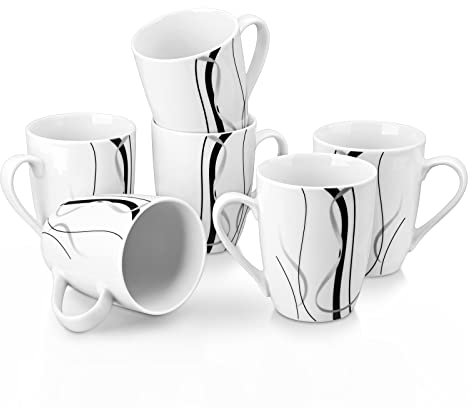 VEWEET Set di 6 Tazze in Porcellana 330 ML Tazze Moderne da Caffè Tazze da Tè Tazze da Latte per Colazione Servizio da Tazza per 6 Persone, Lavabile in Lavastoviglie, Collezione FIONA