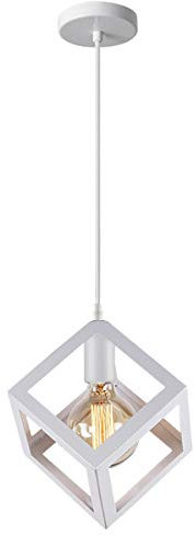 iDEGU Pendelleuchte Vintage Lampenschirm aus Metall Retro E27 Hängelampe mit Geometrischen WürfelDesign Industrielle Deckenleuchte Hängeleuchte für Schlafzimmer, Wohnzimmer, Restaurant, 16 cm, Weiß