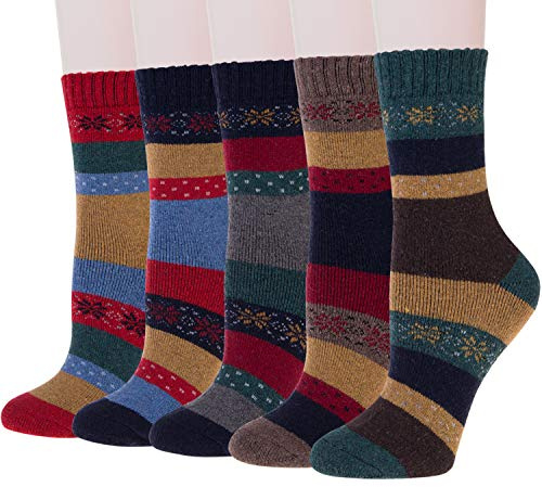 YSense Snug 5 Paires Chaussettes Thermiques Femme en laine, chaussettes Fille chaussettes vintage doux chaud pour hiver
