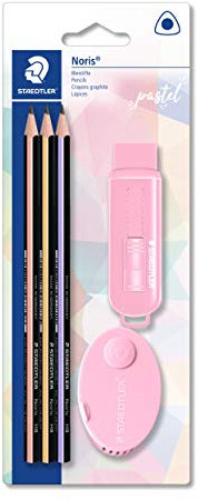 STAEDTLER Pastell Set zum Schreiben und Malen, mit Bleistiften, Radierer und Doppel-Spitzdose, hohe Qualität, 61 SBK3 PA