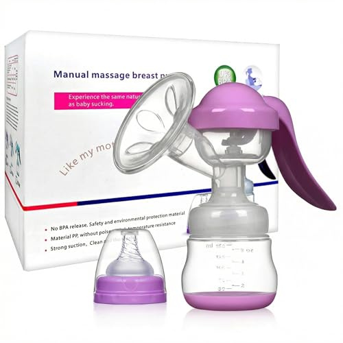 JADE KIT Manual Breast Pump - Adjustable Suction Silicone Hand Pump Breastfeeding, Small Portable Manual Breast Milk Catcher Baby Feeding Pumps & Accessories, Purple, Mother’s Day Gifts