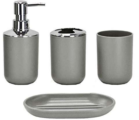 Icegrey Design Moderne 4 PièCes Ensemble D'Accessoires De Salle De Bain Bouteilles De Lotion, Porte-Brosse à Dents, Tasse à Dents, Porte-Savon, Gris-Quatre