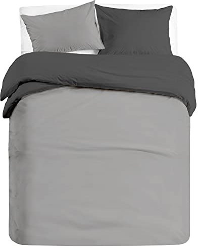 Banzaii Set Copripiumino Bicolor 100% Microfibra con Federe Double Face Matrimoniale 3 pezzi, 250x200 cm Grigio Chiaro/Grigio Scuro