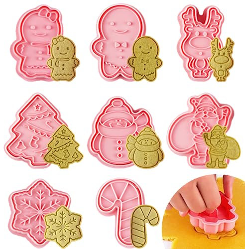 Bluelves Cortadores de Galletas Navideñas, 8 Piezas, Cortadores de Galletas para Niños, Árbol de Navidad, Alce, Papá Noel, Hombre de Jengibre