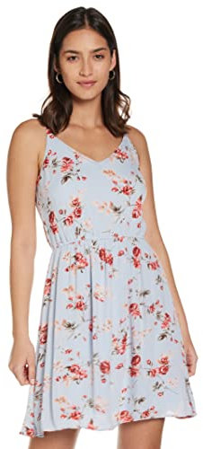 Only Femme Onlkarmen S/L Short Dress Aop Wvn Noos Robe, Bleu Cachemire / Aop : Fleurs Roses, 38 EU