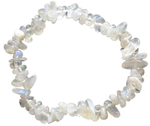 Splitter-Armbänder auf elastischen Zugband | Edelstein-Armband für Damen und Herren | Heilstein und Stretch-Armband (Mondstein (Regenbogen))