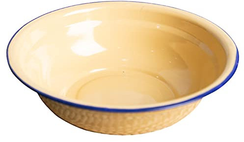 Enamelware Cereal Bowl Durable Enamel Tableware Soup Plate Salad Pasta Bowl Enamelware Dinner Plate for Dinner, Outdoor, Picnic, BBQ, Butter Yellow 18 cm