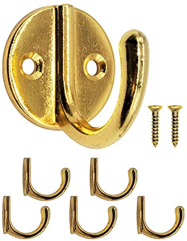 Fuxxer® - Ganci appendiabiti, ganci per asciugamani, ganci in ferro, ganci da parete, design classico, rotondi, set da 5 pezzi, ottone/oro