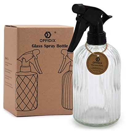 OFFIDIX Botella de pulverización, regadera a presión, botellas de spray de mano, para interiores al aire libre, botella de agua de cristal de onzas para jardín, plantas, limpieza (transparente)