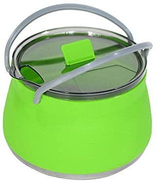 QOTSTEOS Zusammenklappbarer Camping-Kochtopf mit Deckel, Silikon-Klappkasserolle, Faltschüssel Wasserkocher für Outdoor, Reisen, Wandern, tragbares Camping-Kochgeschirr, 1 l (grün)
