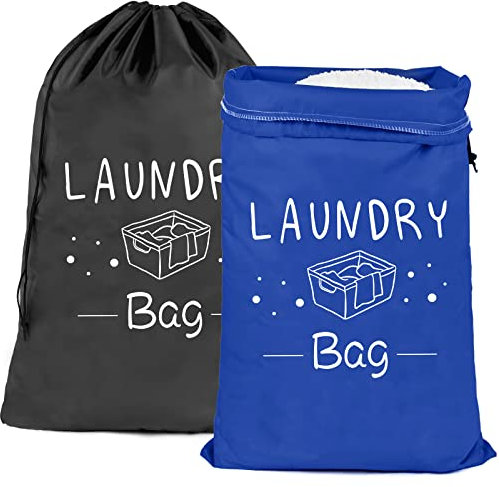 PASHOP 2 Stück 92X61CM Wäschesack Reise Schmutzwäsche, Wäschebeutel mit Kordelverschluss, Tragbar, Große Kapazität, Ideal für Reisen Camping oder Zuhause-Aufbewahrung (Blau + Schwarz)