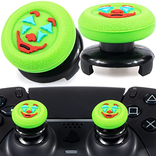 Playrealm FPS Thumbstick Grip Agarres Pulgar Extensor Y Silicona Apretón Cubrir Grip 2 Sets para PS5 & PS4 Mando (Joker Verde)