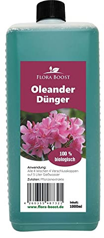 Konfitee Oleander Dünger Flora Boost 1000ml I Für bis zu 200L Gießwasser I Dünger für Oleander & mediterrane Pflanzen I Flüssiger Blatt- & Wurzeldünger I 100% natürlicher Pflanzendünger