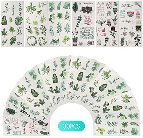 30 Blatt Sticker Hochzeit Gästebuch Blätter Hochzeit Aufkleber Pflanzen Sticker Set Fotoalbum Eukalyptus Blumen Scrapbooking Sticker Deko 2 Stile für Tagebuch Fotoalbum DIY Handwerk Notizbuch Tasse