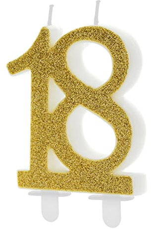 Kerze 18 Zahlenkerze 18 Glitzer Geburtstagskerze 18 Mädchen Junge 18. Geburtstag Torte Kuchen Deko Geburtstag 18 Jahre Kerze 18 Gold