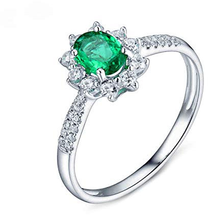 Banemi 0.5ct Smaragd Fidget Ring, 18K(750) Weißgold Damenring XXL mit Diamant Ringe für Frauen Weihnachten Größe 49 (15.6)