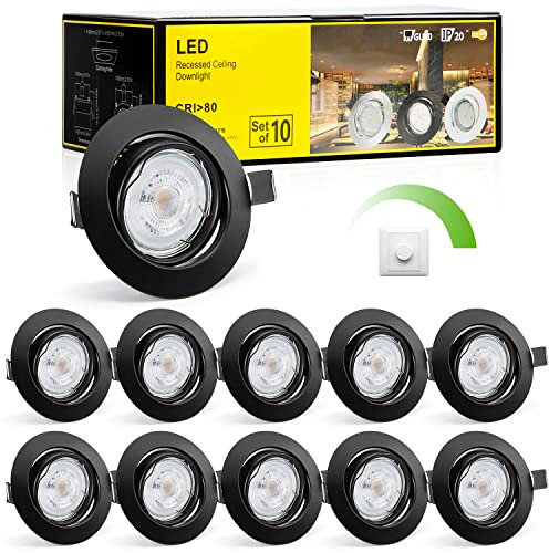 Bojim LED Einbaustrahler 230V Dimmbar Schwarz, LED Spot GU10, Kaltweiß 4000K, 68mm - 80mm 5W, CRI>80Ra, 60° schwenkbar, Deckenspot für Küche, Wohnzimmer, Schlafzimmer, 10er
