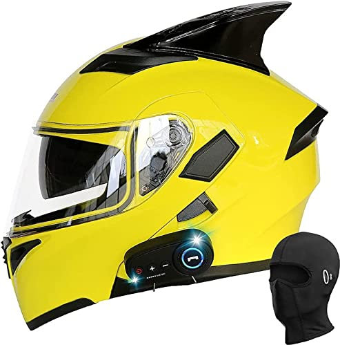 Modularer Bluetooth-Motorradhelm mit Hörnern Full Face Flip Up Dual Visors Anti Fog Sun Shield DOT/ECE-zugelassene Helme Herren- und Damenhelm mit Kapuze,H08,L
