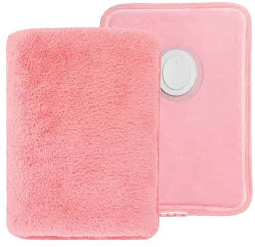 Elektrische Wärmflasche, Händewärmer, Bettwärmer, zur Linderung von Muskelbeschwerden, wiederaufladbar mit Abschaltautomatik (Pink mit Hand-Innentasche)