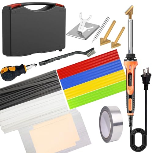 Upgraded Plastic Welder - 110V-100W Plastic Welding Kit With 100 Plastic Rods, 3 Tips, 3 Wire Mesh, 2 Sandpaper, 1 Aluminum Foil Tape, 1 Stand, 1 Metal Brush, 1 Screwdriver for Bumper Kayak Repair
