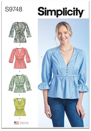 SIMPLICITY SS9748H5 Misses' Top with Sleeve Variations H5 (6-8-10-12-14)