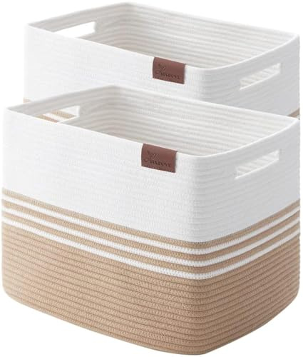 SIXDOVE Lot de 2 paniers de rangement, 42 l x 2 paniers de rangement pour organisation, panier à linge pour placard, panier de rangement en corde de coton pour le rangement, panier de rangement de