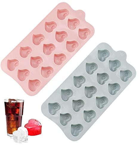YPLonon 2PCS Heart Shaped Ice Cube Tray Silicone Ice Cube Moulds Flexible Ice Trays DIY Chocolate Moulds BPA-Free for Freezer Whiskey Coffee Cocktail and Drink (Pink, Grey, 21 * 10cm, Easy-Release)