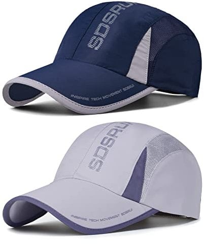 AYPOW 2 Pack Unisex Schnell Trocknend Baseball Cap Baseballkappe, Modisches Lässig Atmungsaktiv Mesh Sportkappe, Leichte Faltbare Outdoor-Sportmütze Basecap Sonnenhut Laufmütze für Herren Damen